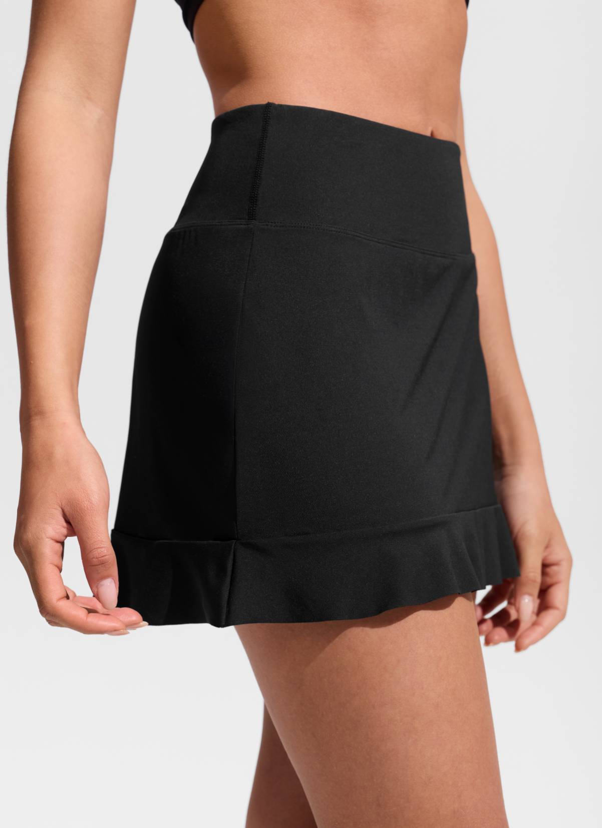 CRZ YOGA Women's Swimwear High Rise Built-in Brief Ruffle Swim Skirts Black