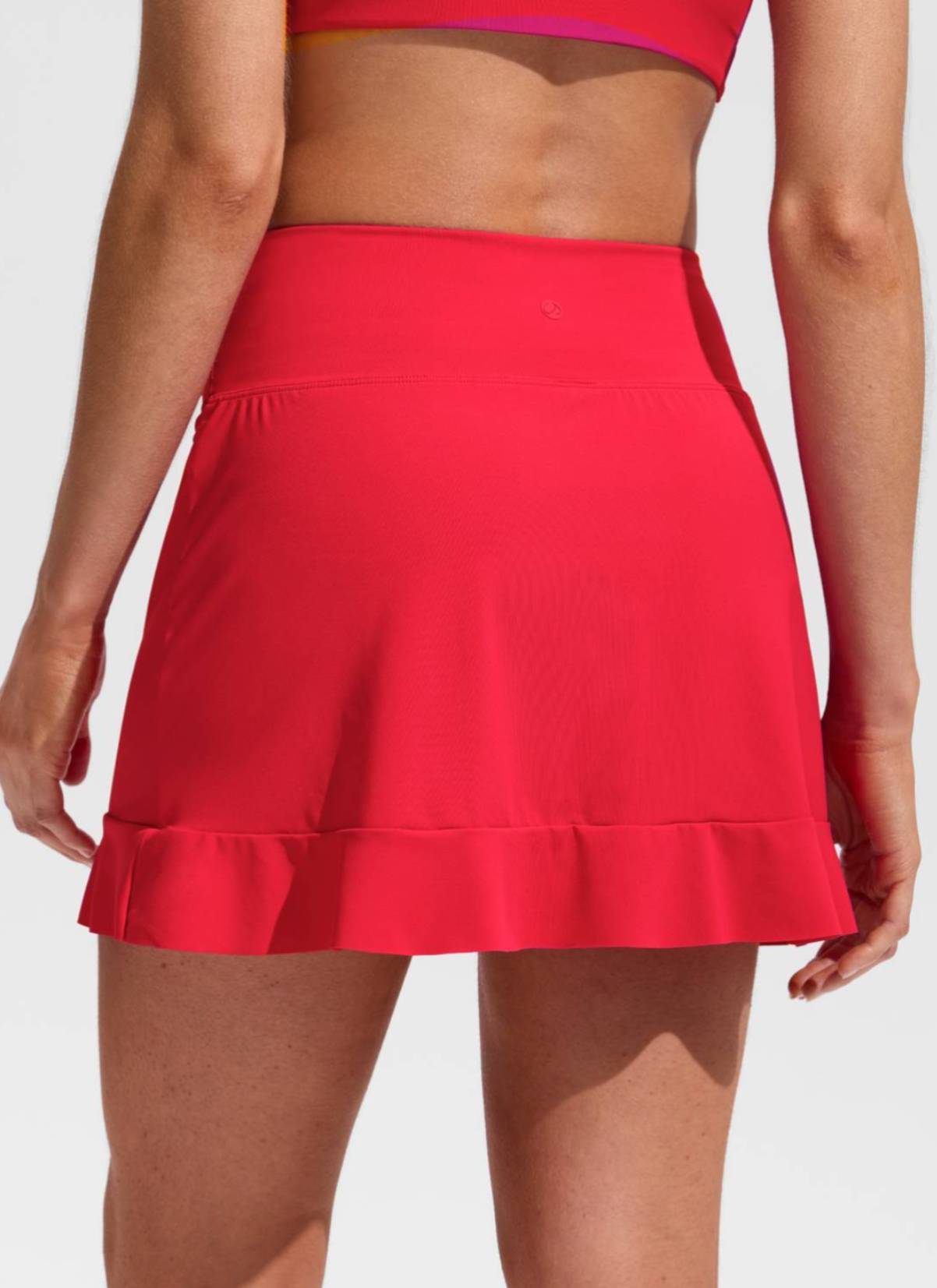 CRZ YOGA Women's Swimwear High Rise Built-in Brief Ruffle Swim Skirts Deep Red