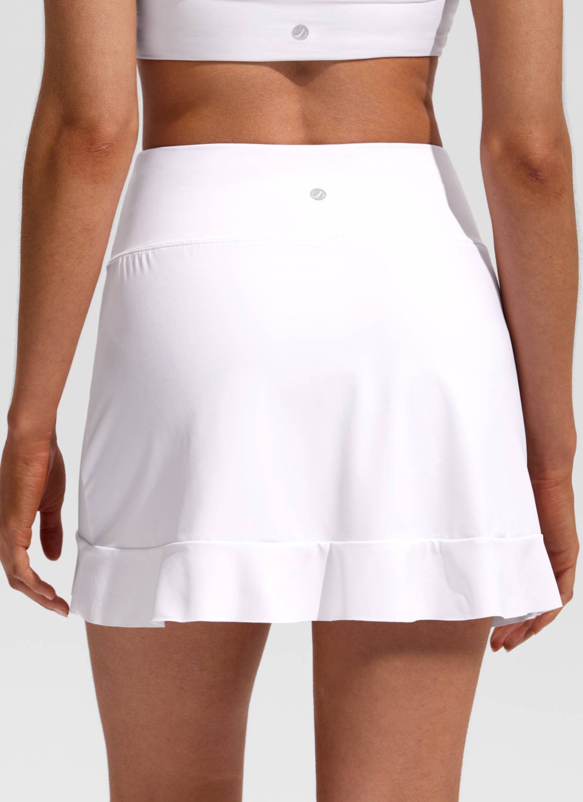 CRZ YOGA Women's Swimwear High Rise Built-in Brief Ruffle Swim Skirts White