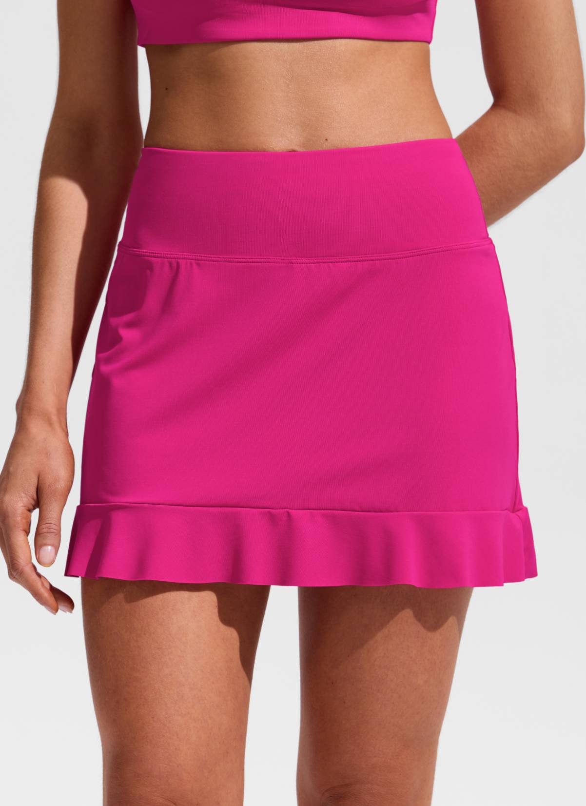 CRZ YOGA Women's Swimwear High Rise Built-in Brief Ruffle Swim Skirts Granita Pink