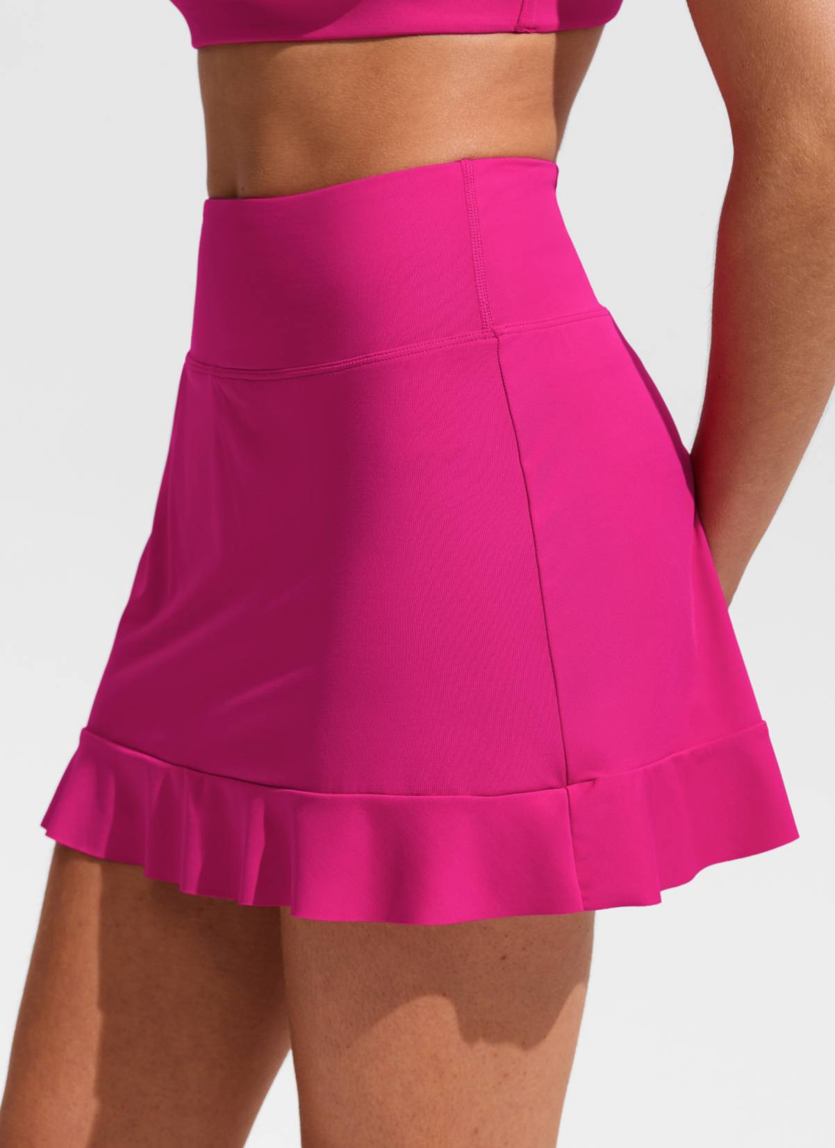 CRZ YOGA Women's Swimwear High Rise Built-in Brief Ruffle Swim Skirts Granita Pink