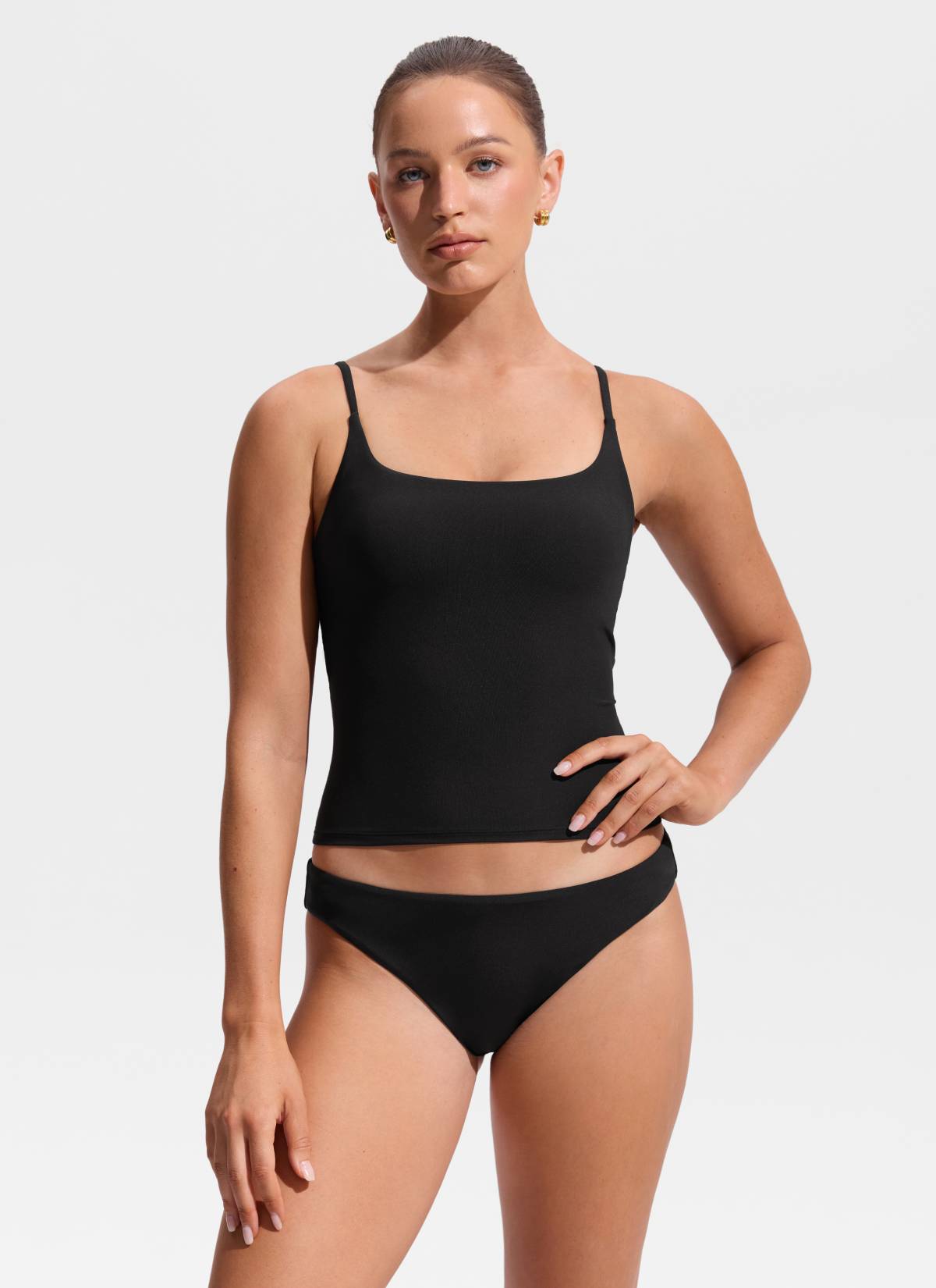 CRZ YOGA Women's Swimwear U Neck Twist Back Tankini Top Black