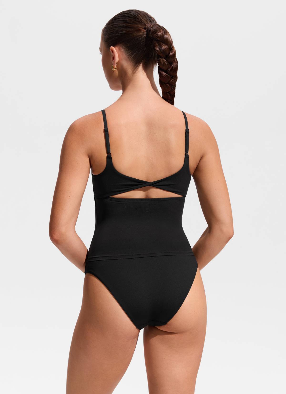 CRZ YOGA Women's Swimwear U Neck Twist Back Tankini Top Black