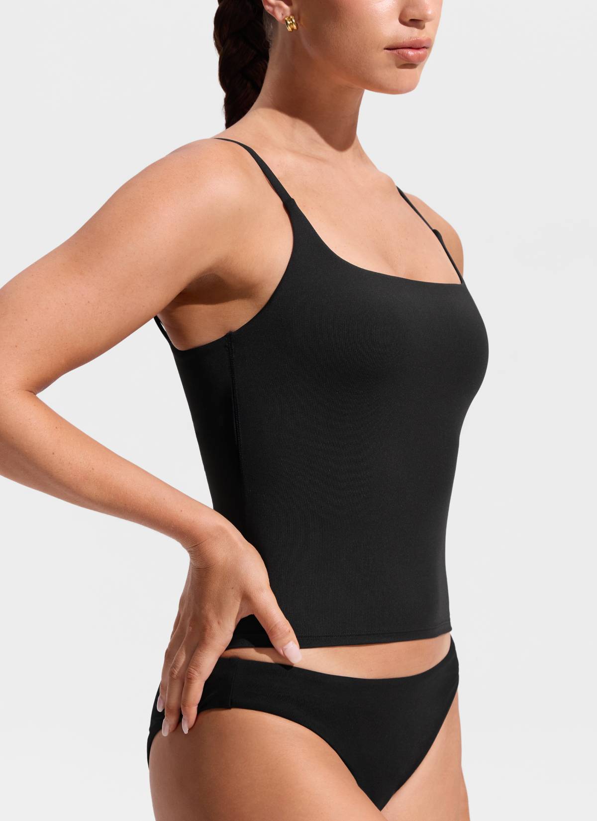 CRZ YOGA Women's Swimwear U Neck Twist Back Tankini Top Black