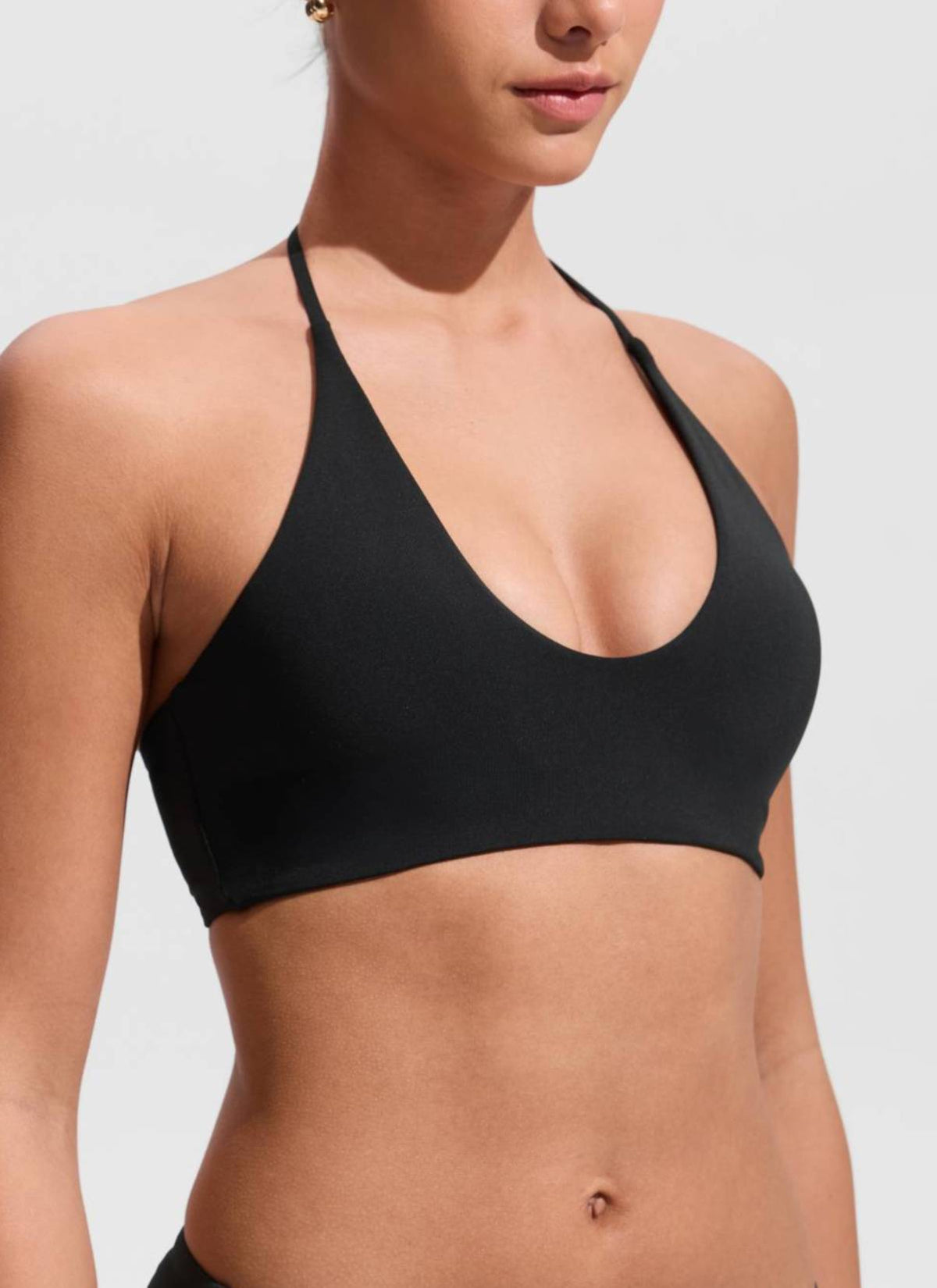 CRZ YOGA Women's Swimwear U Neck Open Back Self Tie Halter Bikini Tops Black @model_info:Maria