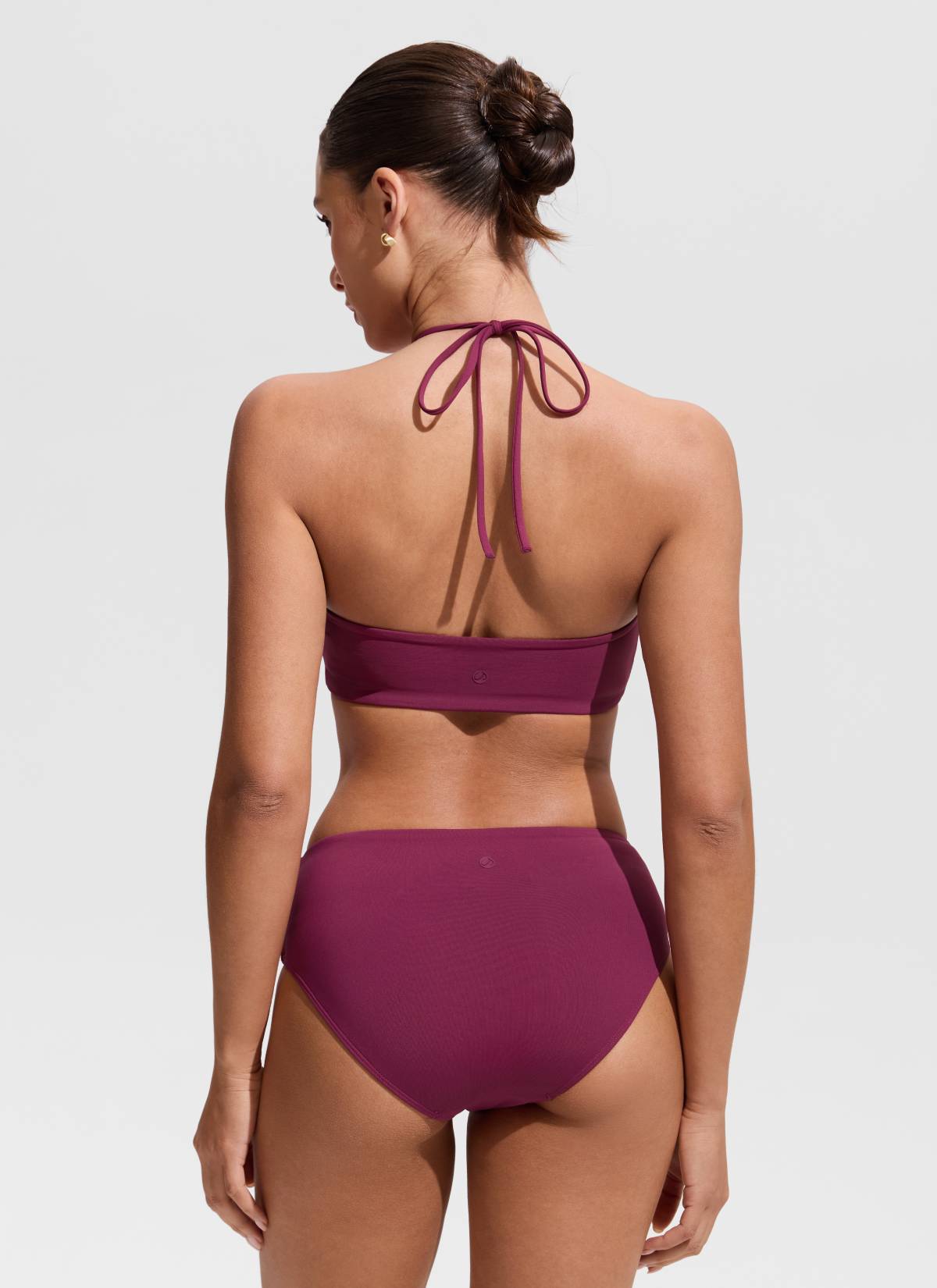 CRZ YOGA Women's Swimwear U Neck Open Back Self Tie Halter Bikini Tops Fuchsia @model_info:Maria