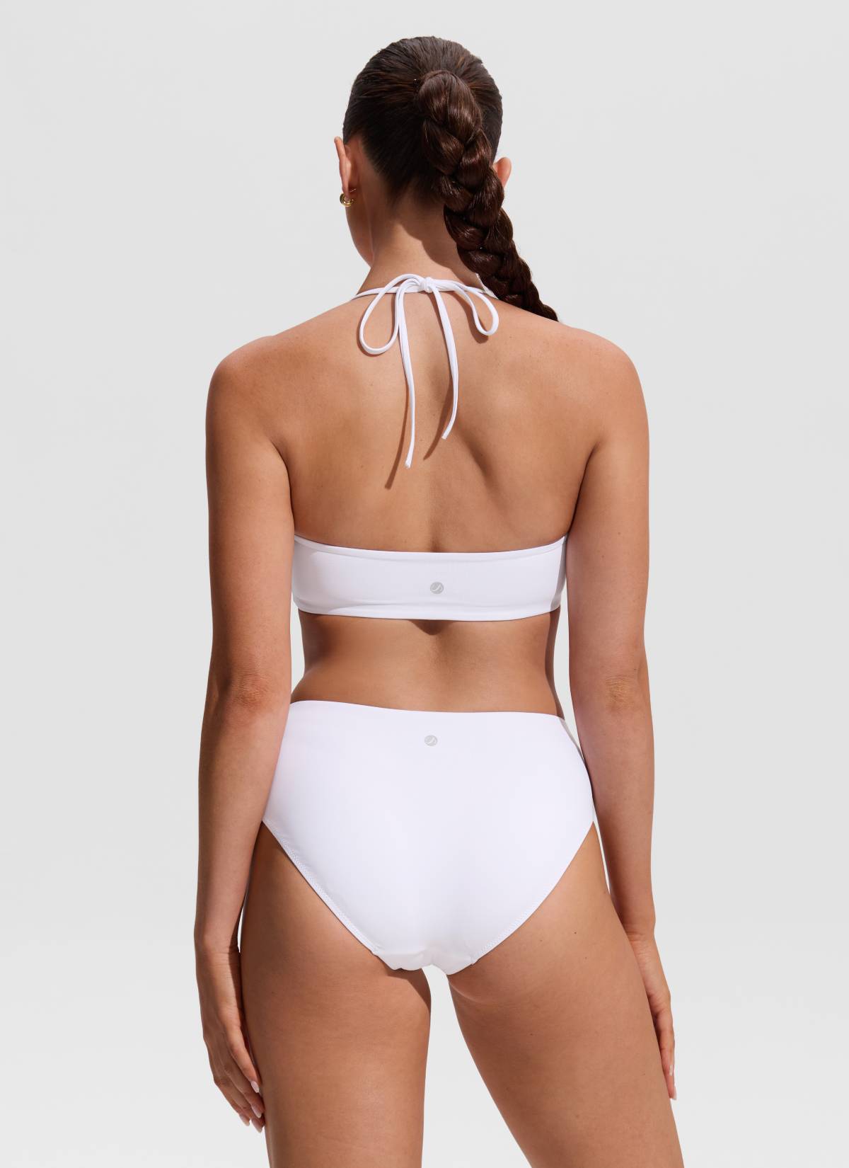 CRZ YOGA Women's Swimwear U Neck Open Back Self Tie Halter Bikini Tops White @model_info:Hannah