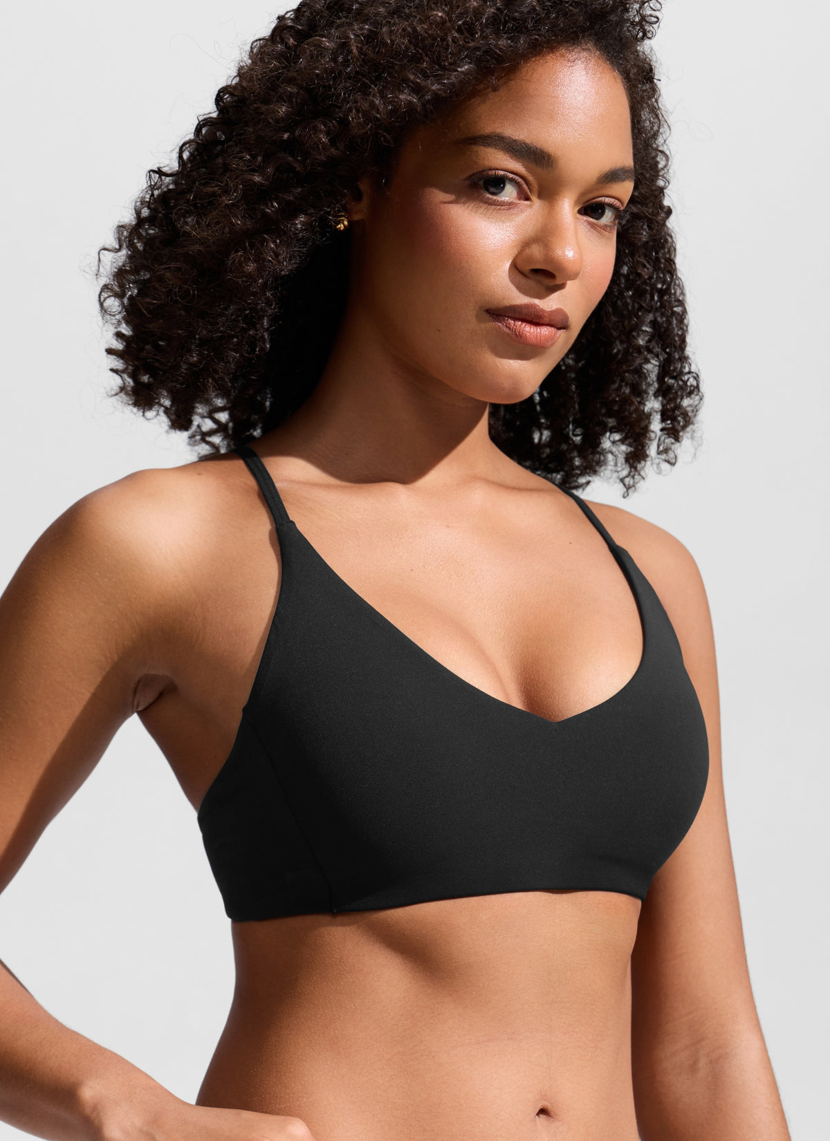 CRZ YOGA Women's Nexfeel Double Lined V Neck Non Padded Bikini Tops Black @model_info:F