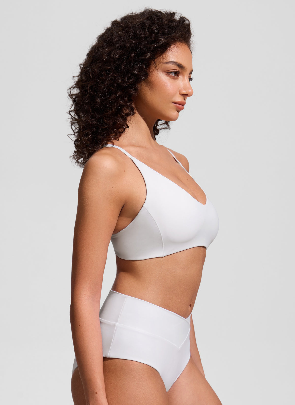 CRZ YOGA Women's Nexfeel Double Lined V Neck Non Padded Bikini Tops White @model_info:A