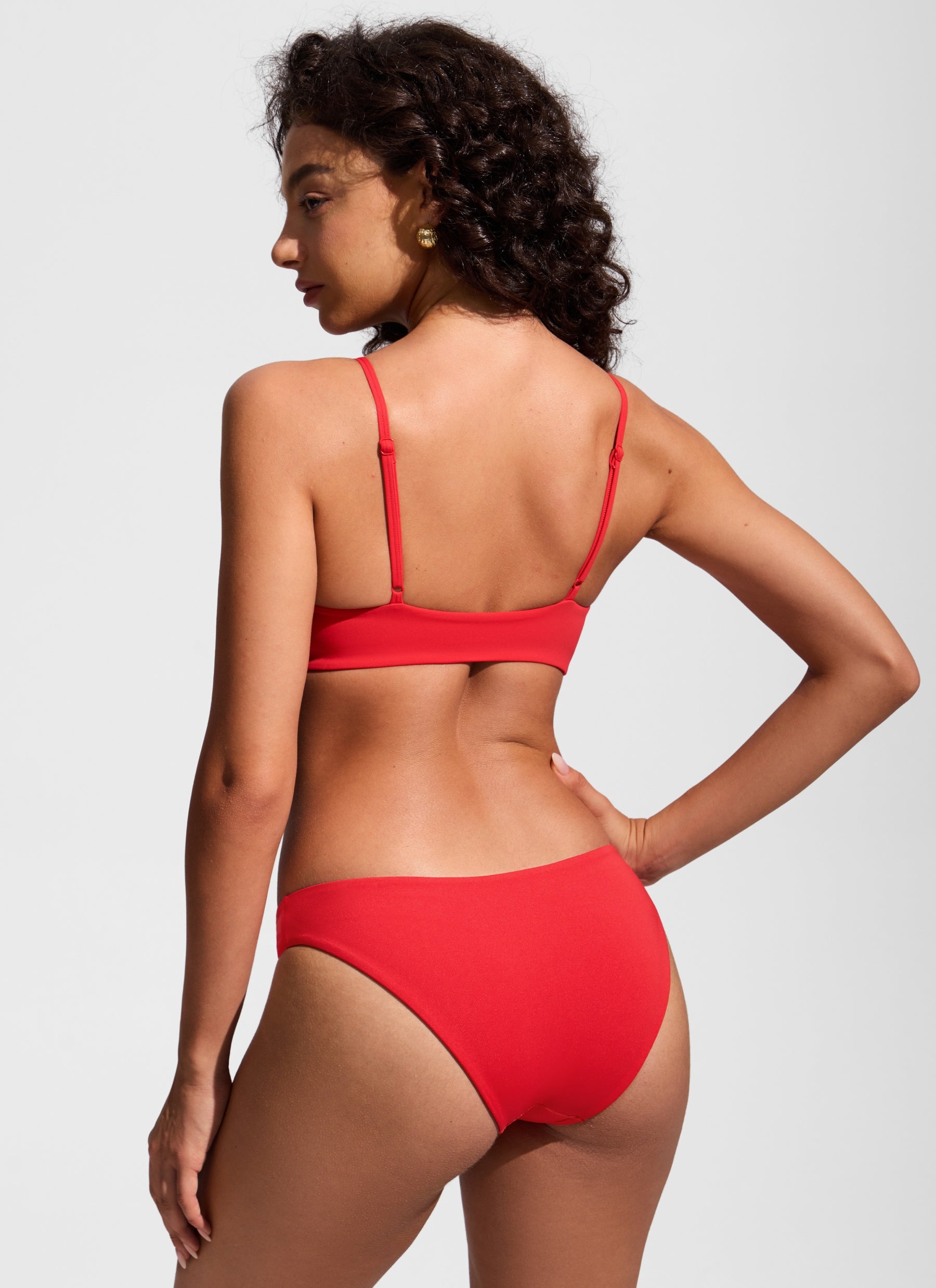 CRZ YOGA Women's Nexfeel Double Lined V Neck Non Padded Bikini Tops Deep Red @model_info:A