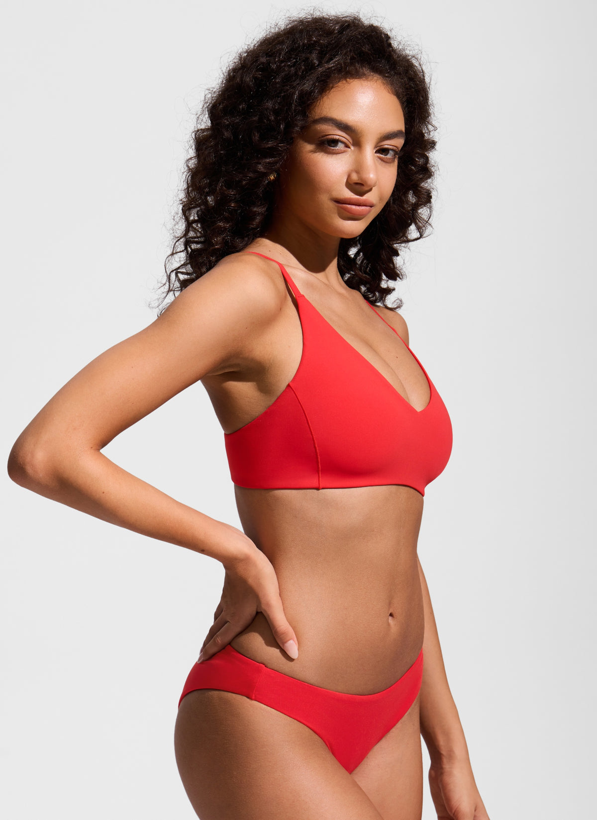 CRZ YOGA Women's Nexfeel Double Lined V Neck Non Padded Bikini Tops Deep Red @model_info:A