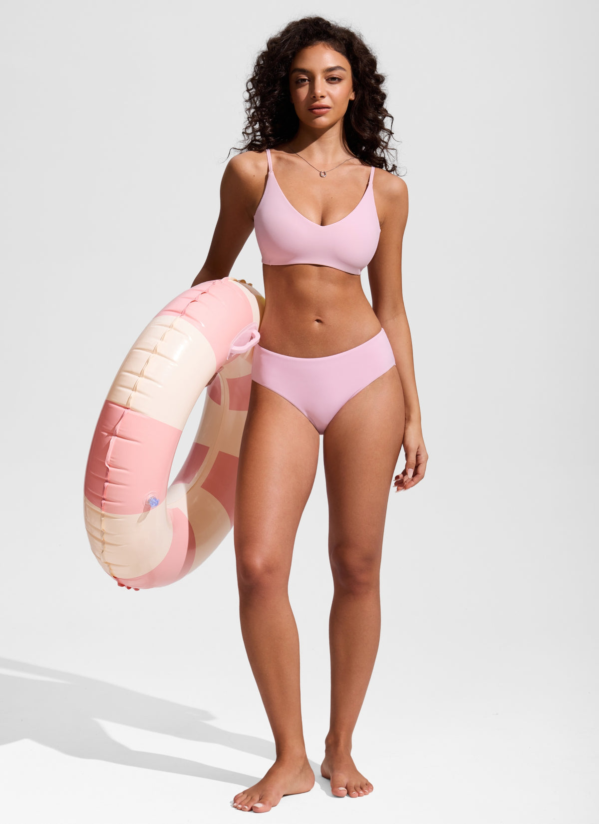 CRZ YOGA Women's Nexfeel Double Lined V Neck Non Padded Bikini Tops Pink Peony @model_info:A
