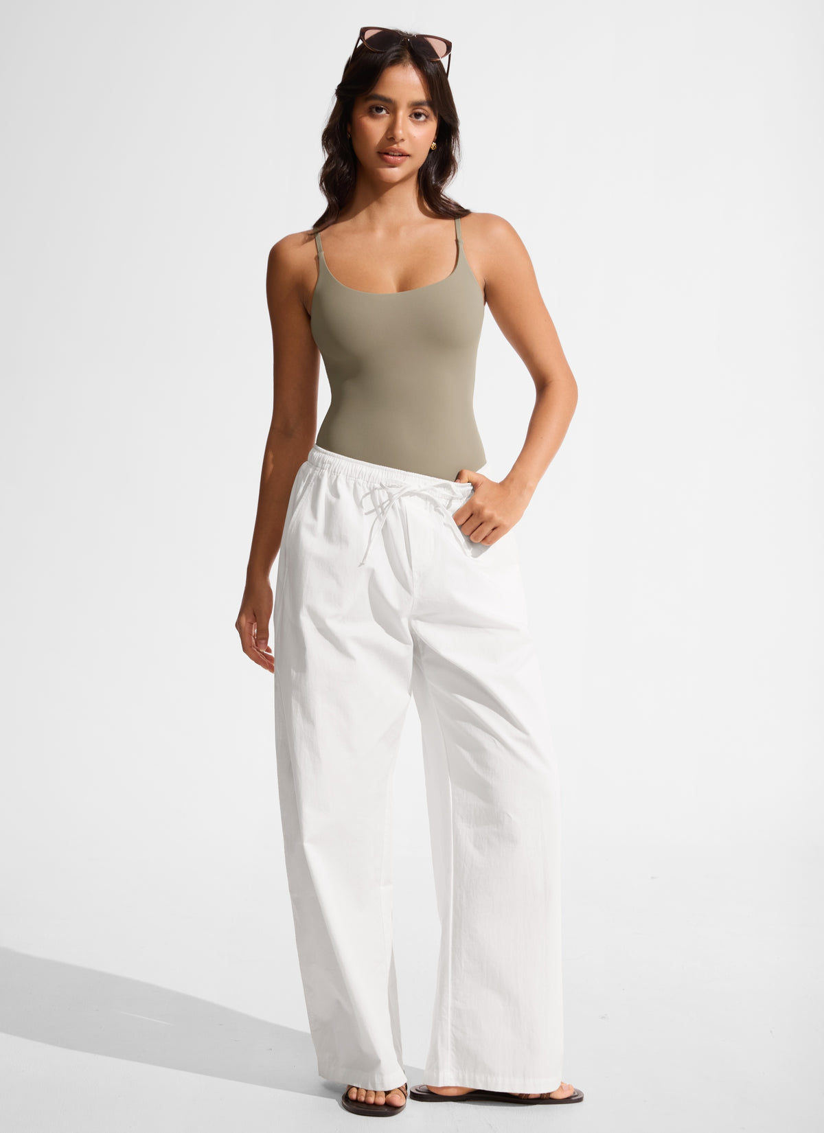 CRZ YOGA Women's Swimwear Nexfeel Scoop Neck U Back One Piece Swimsuit Warm Ash Grey @model_info:L