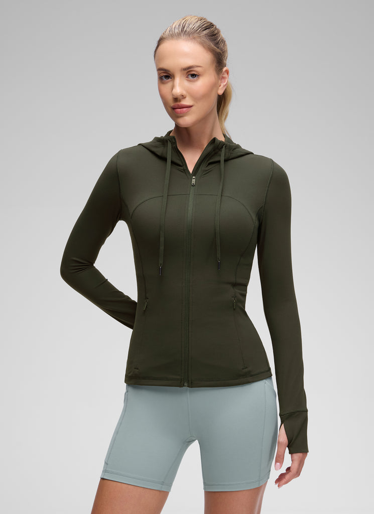 CRZ YOGA Women's Butterluxe Slim Fit Pocket Outerwear Full Zip Hoodies White