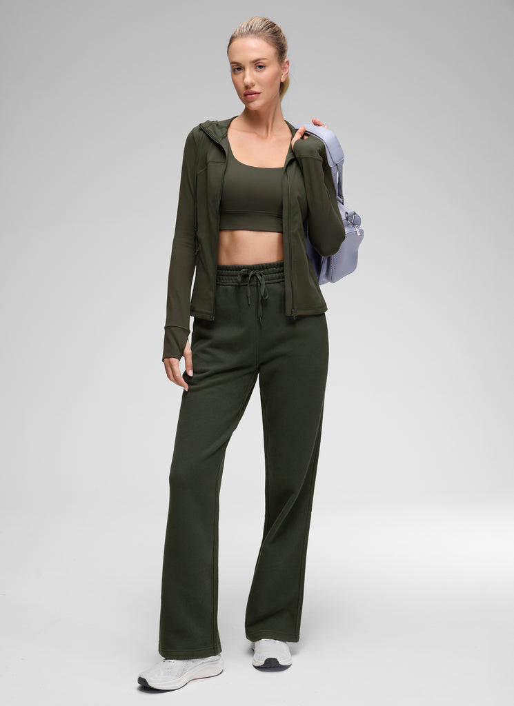 CRZ YOGA Women's Butterluxe Slim Fit Pocket Outerwear Full Zip Hoodies Olive Green