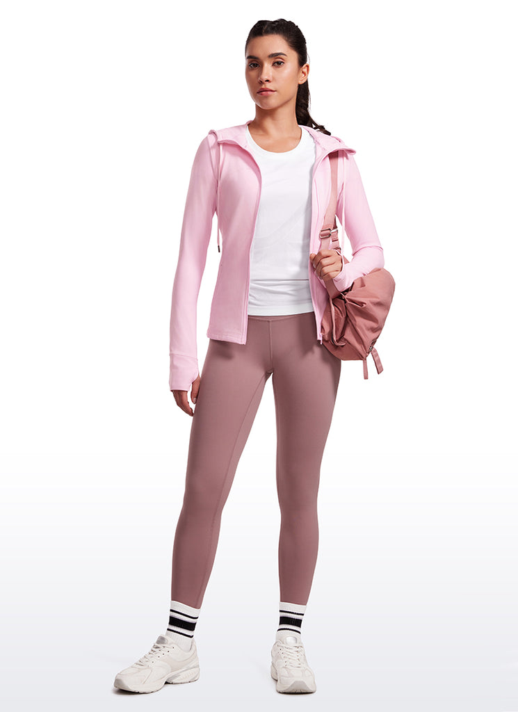 CRZ YOGA Women's Butterluxe Slim Fit Pocket Outerwear Full Zip Hoodies Pink Peony