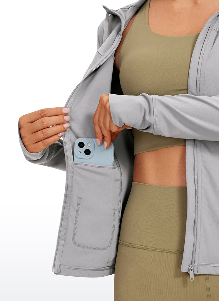 CRZ YOGA Women's Butterluxe Slim Fit Pocket Outerwear Full Zip Hoodies Gull Gray