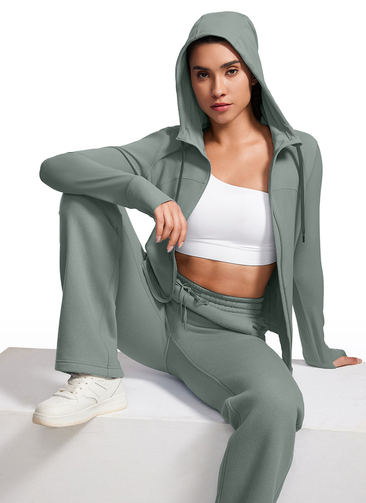 CRZ YOGA Women's Butterluxe Slim Fit Pocket Outerwear Full Zip Hoodies Gull Gray