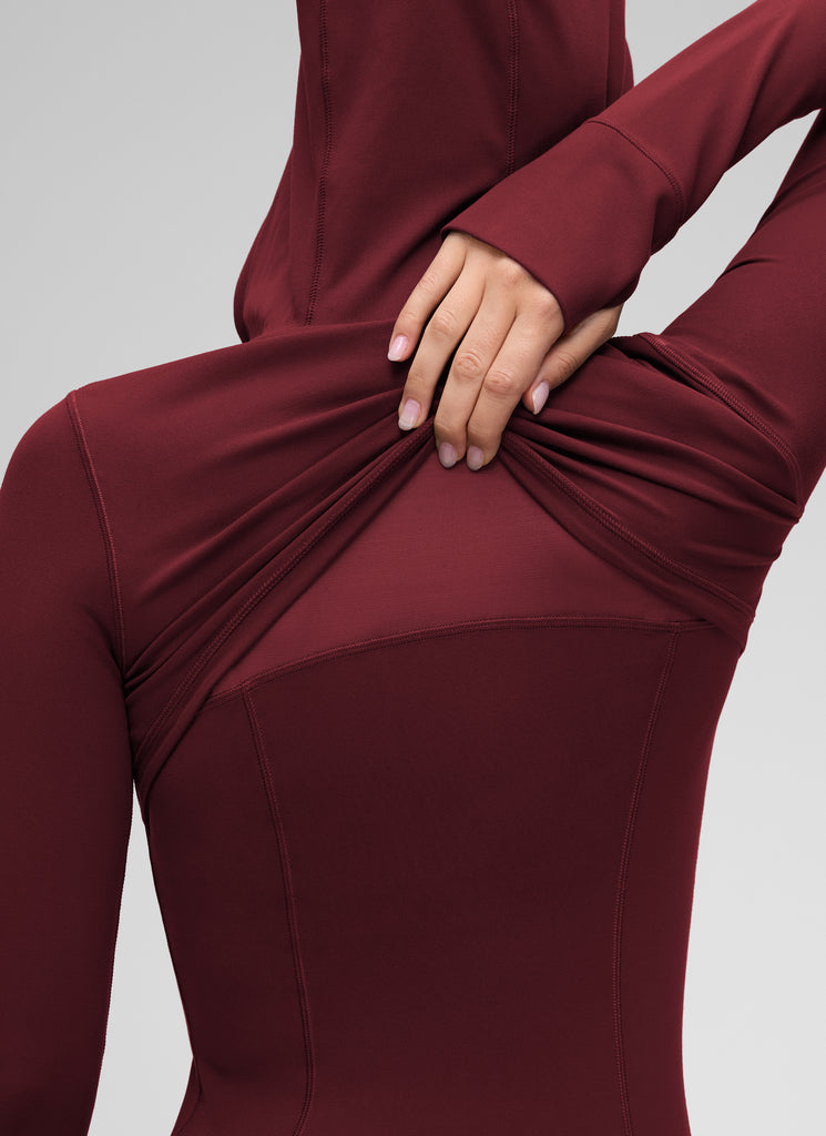 CRZ YOGA Women's Butterluxe Slim Fit Pocket Outerwear Full Zip Hoodies Red Merlot