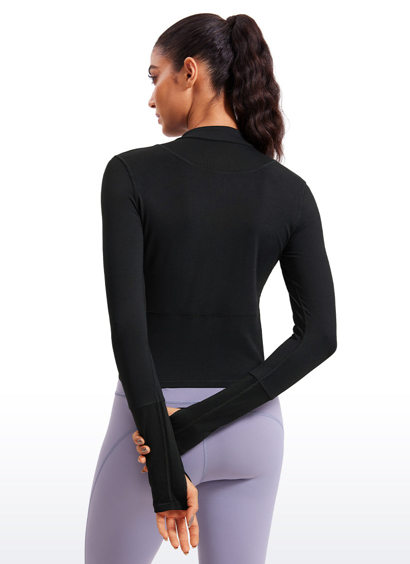 CRZ YOGA Women's Run Slim Fit Brushed Half-Zip Long Sleeve Cropped Black