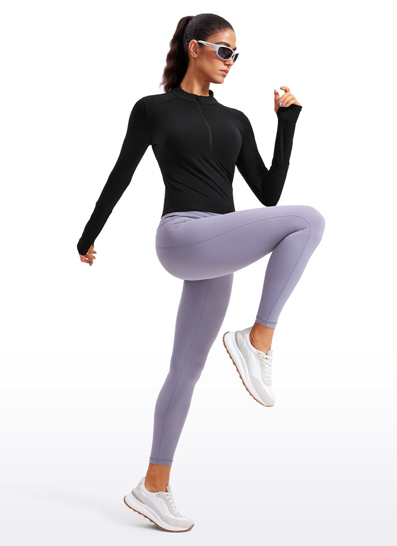 CRZ YOGA Women's Run Slim Fit Brushed Half-Zip Long Sleeve Cropped Black