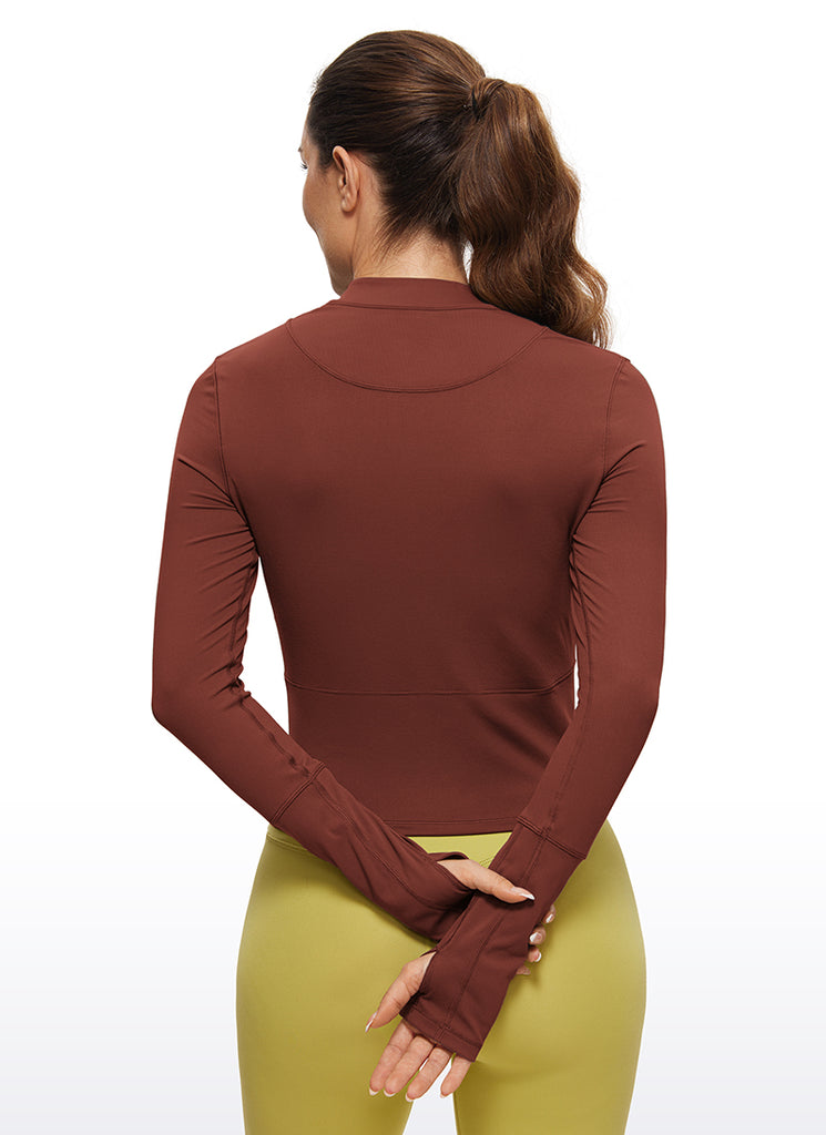 CRZ YOGA Women's Run Slim Fit Brushed Half-Zip Long Sleeve Cropped Hibiscus Purple