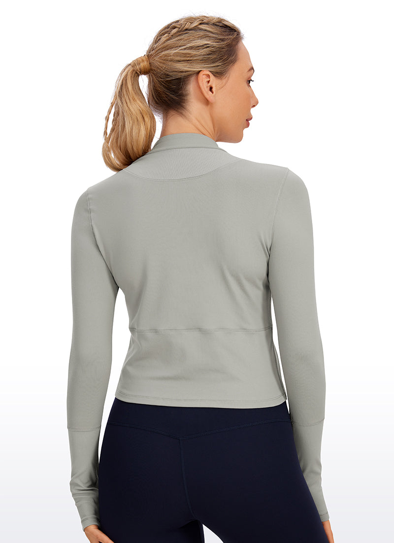 CRZ YOGA Women's Run Slim Fit Brushed Half-Zip Long Sleeve Cropped Rocky Grey