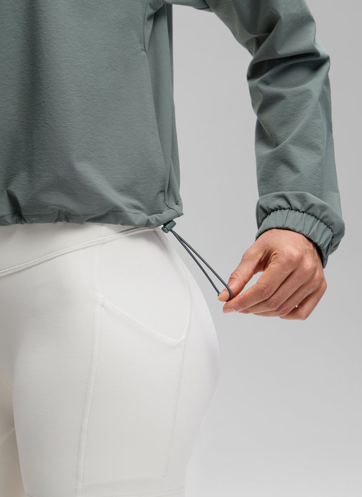 CRZ YOGA Women's Casual Half-Zip Waist Length Pocket Long Sleeves Grey Sage