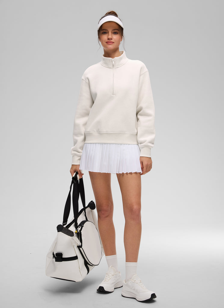 CRZ YOGA Women's Casual Half-Zip Waist Length Classic Fit Sweatshirt Black