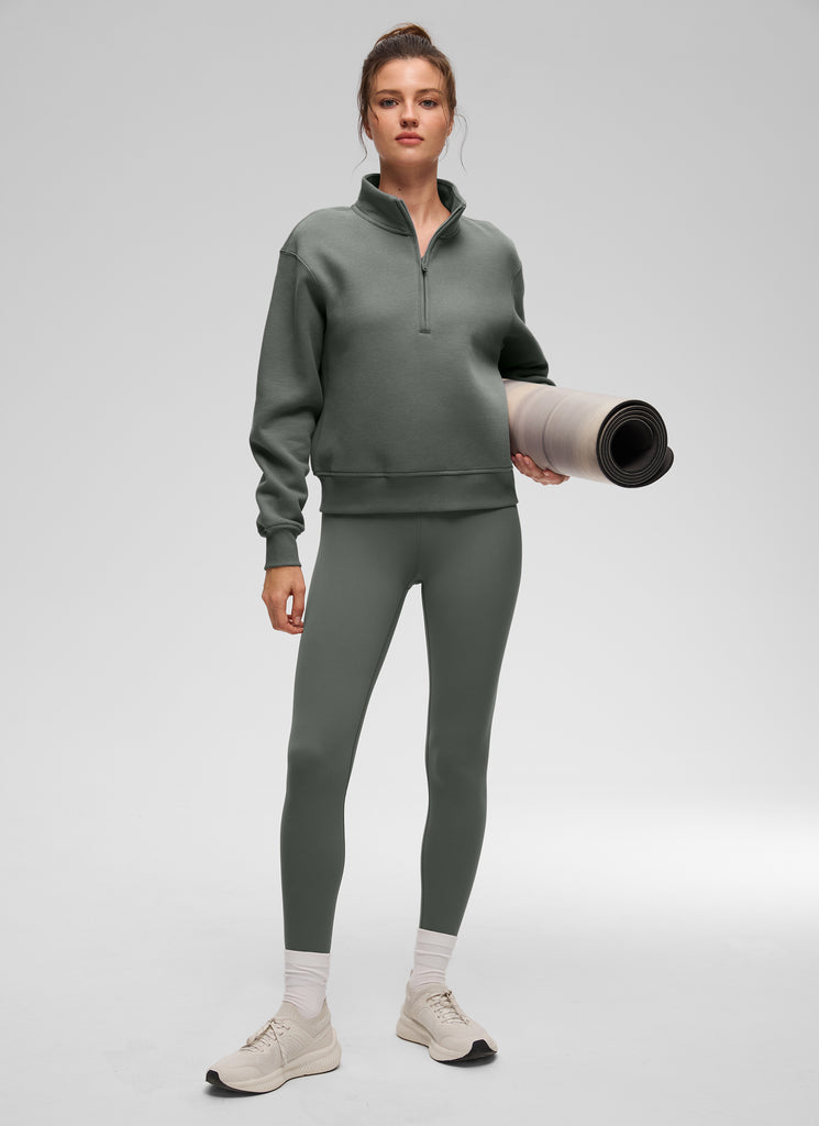 CRZ YOGA Women's Casual Half-Zip Waist Length Classic Fit Sweatshirt Hot Fudge Brown