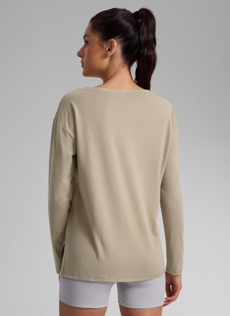 CRZ YOGA Women's Workout Boat Neck Hip Length Relaxed Fit Long Sleeves Light Lavender