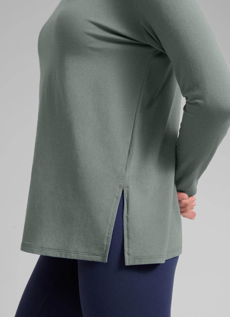 CRZ YOGA Women's Workout Boat Neck Hip Length Relaxed Fit Long Sleeves Grey Sage