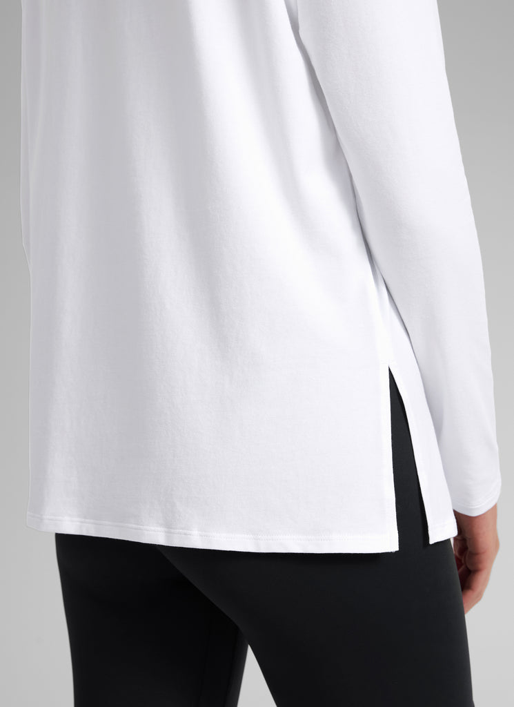 CRZ YOGA Women's Workout Boat Neck Hip Length Relaxed Fit Long Sleeves White