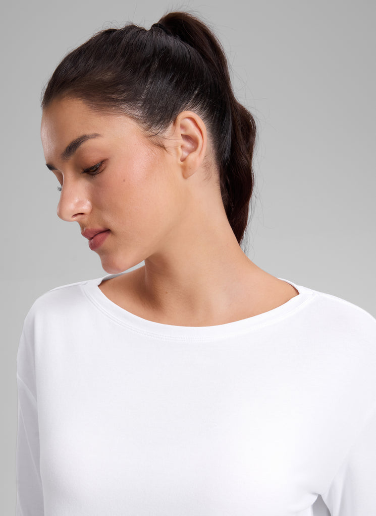 CRZ YOGA Women's Workout Boat Neck Hip Length Relaxed Fit Long Sleeves White