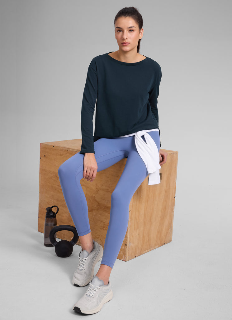 CRZ YOGA Women's Workout Boat Neck Hip Length Relaxed Fit Long Sleeves White