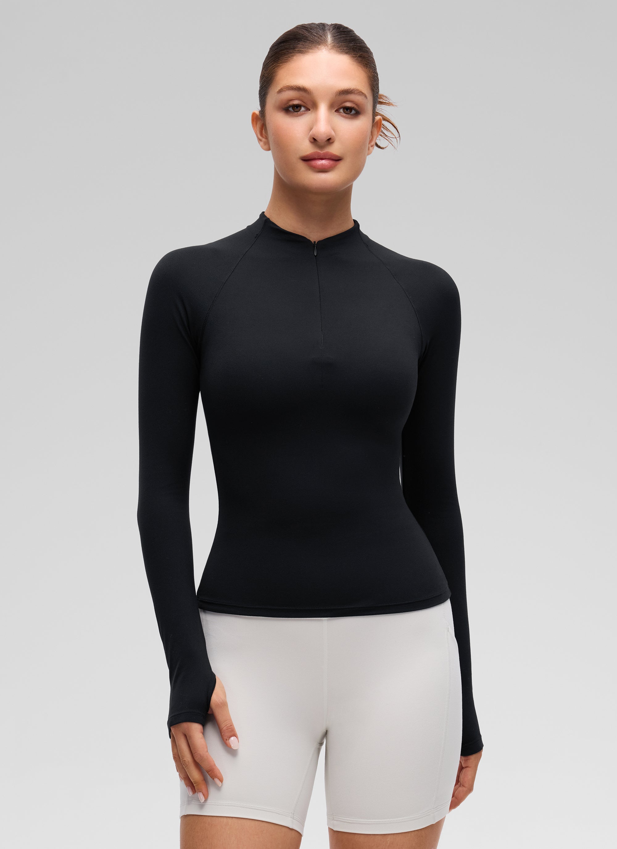 CRZ YOGA Women's Softembrace Casual Half-Zip Waist Length Long Sleeve True Navy