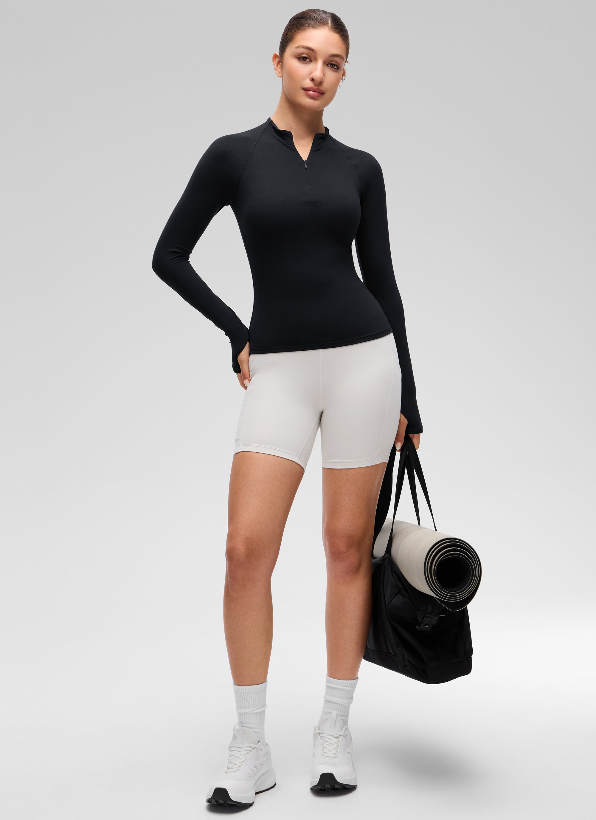 CRZ YOGA Women's Softembrace Casual Half-Zip Waist Length Long Sleeve True Navy