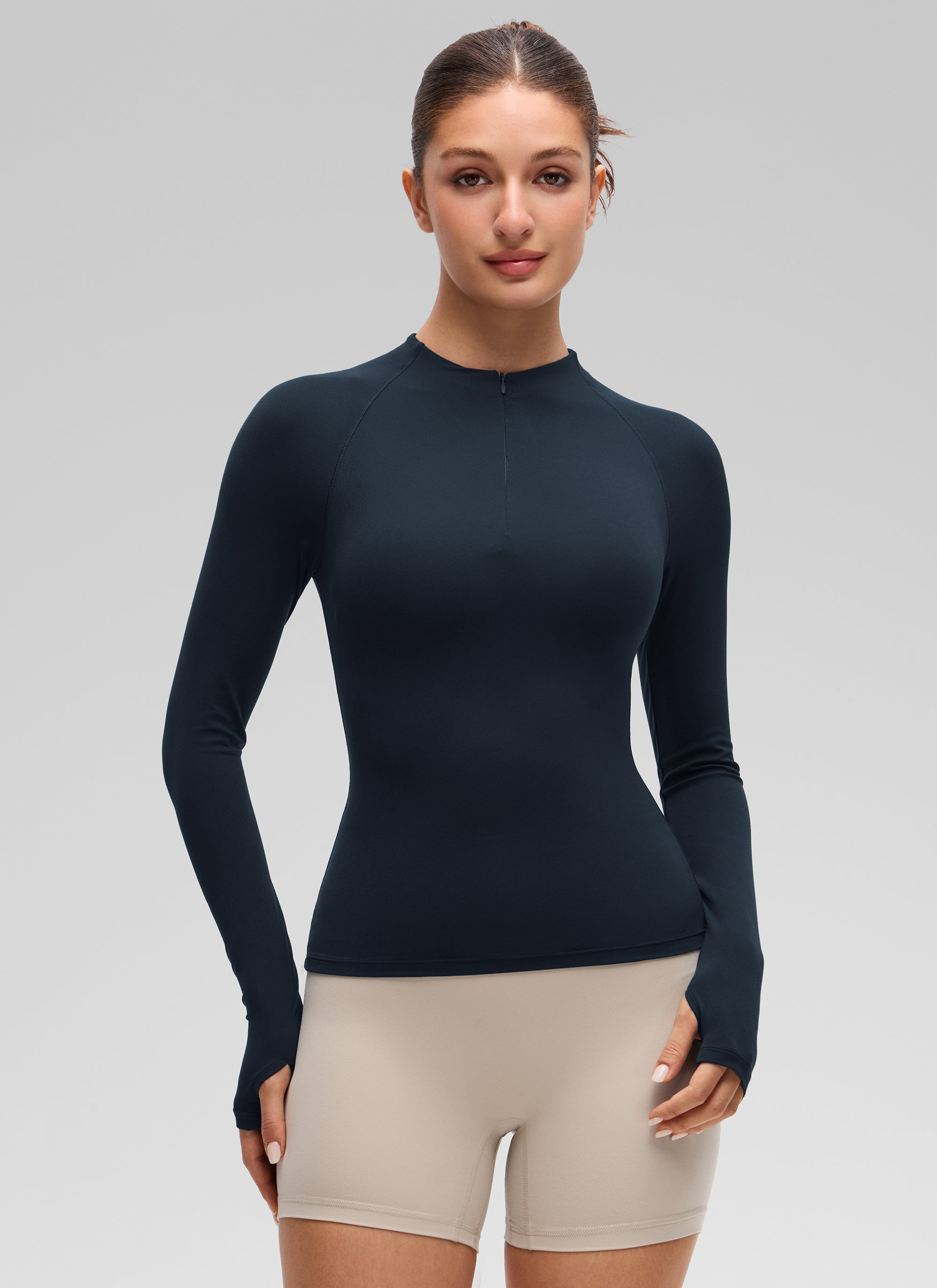 CRZ YOGA Women's Softembrace Casual Half-Zip Waist Length Long Sleeve Legend Green