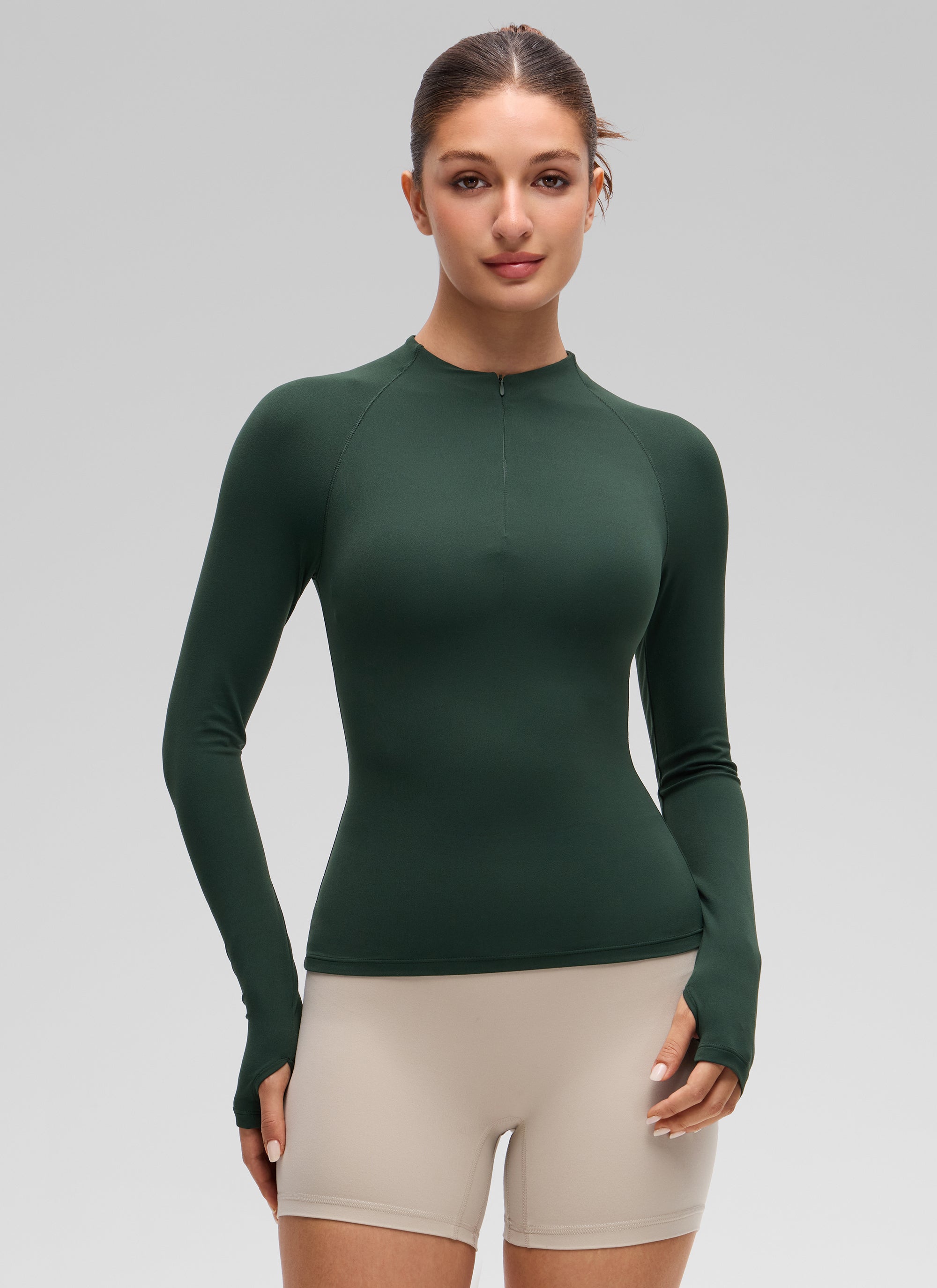 CRZ YOGA Women's Softembrace Casual Half-Zip Waist Length Long Sleeve Legend Green