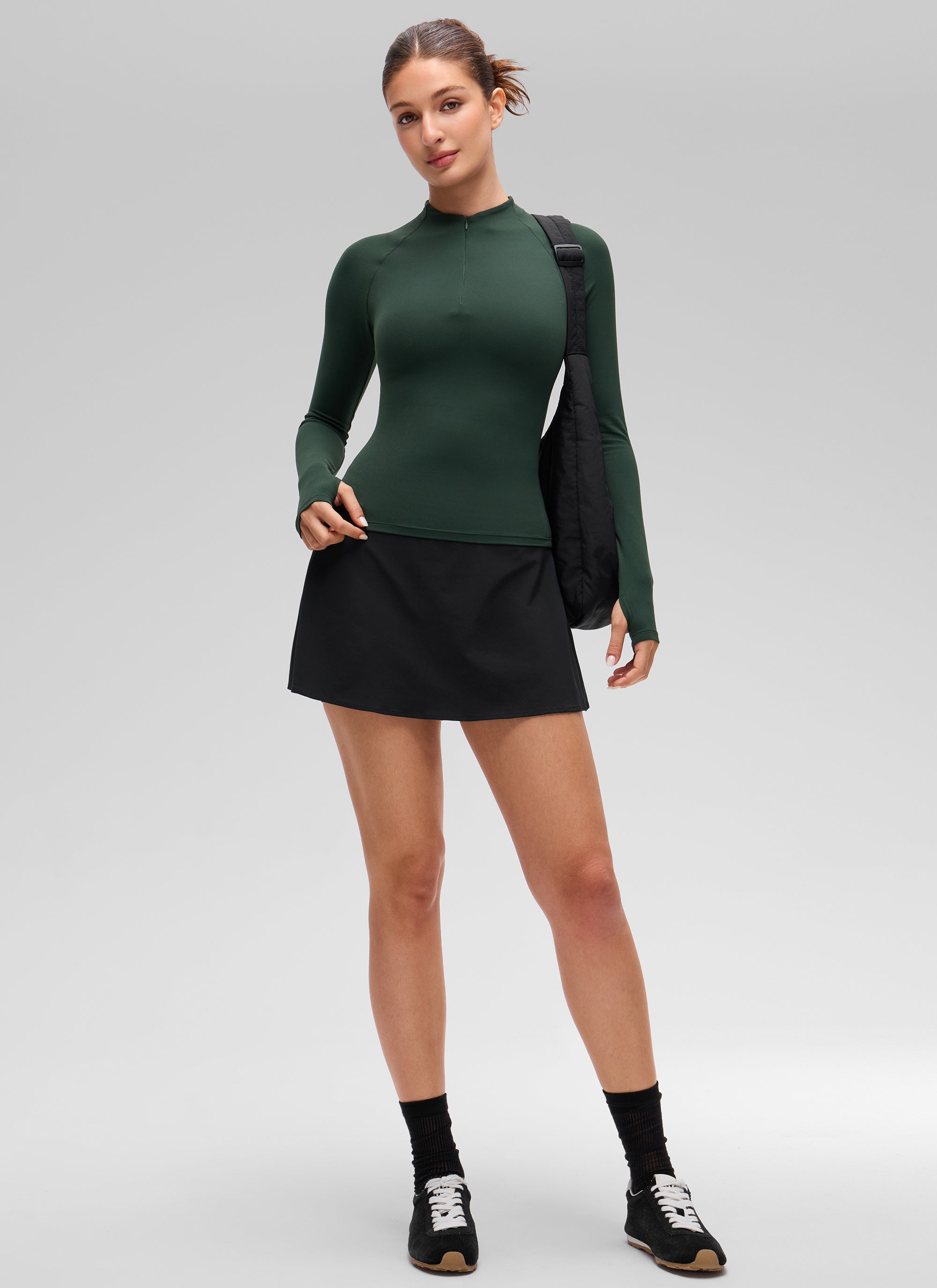 CRZ YOGA Women's Softembrace Casual Half-Zip Waist Length Long Sleeve Legend Green