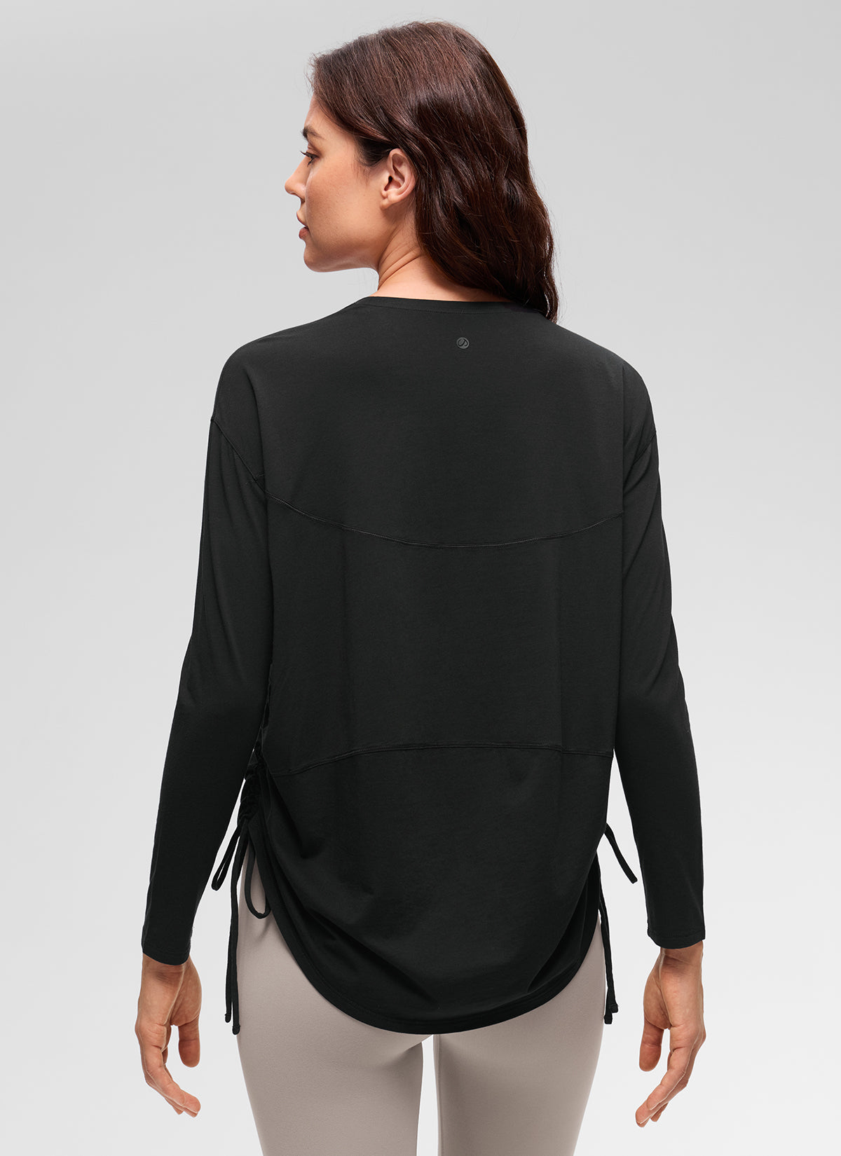 CRZ YOGA Women's Pima Cotton Casual Scoop Neck Ruched Long Sleeve Black