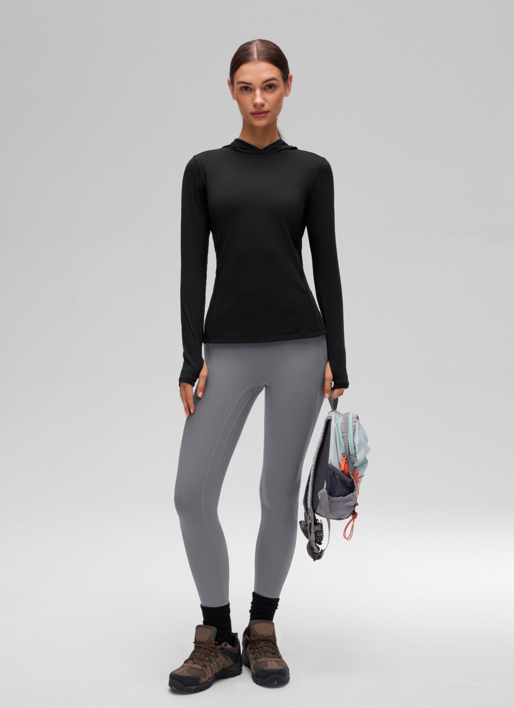 CRZ YOGA Women's UPF 50+ Long Sleeve Sun Hoodie Black @model_info:G