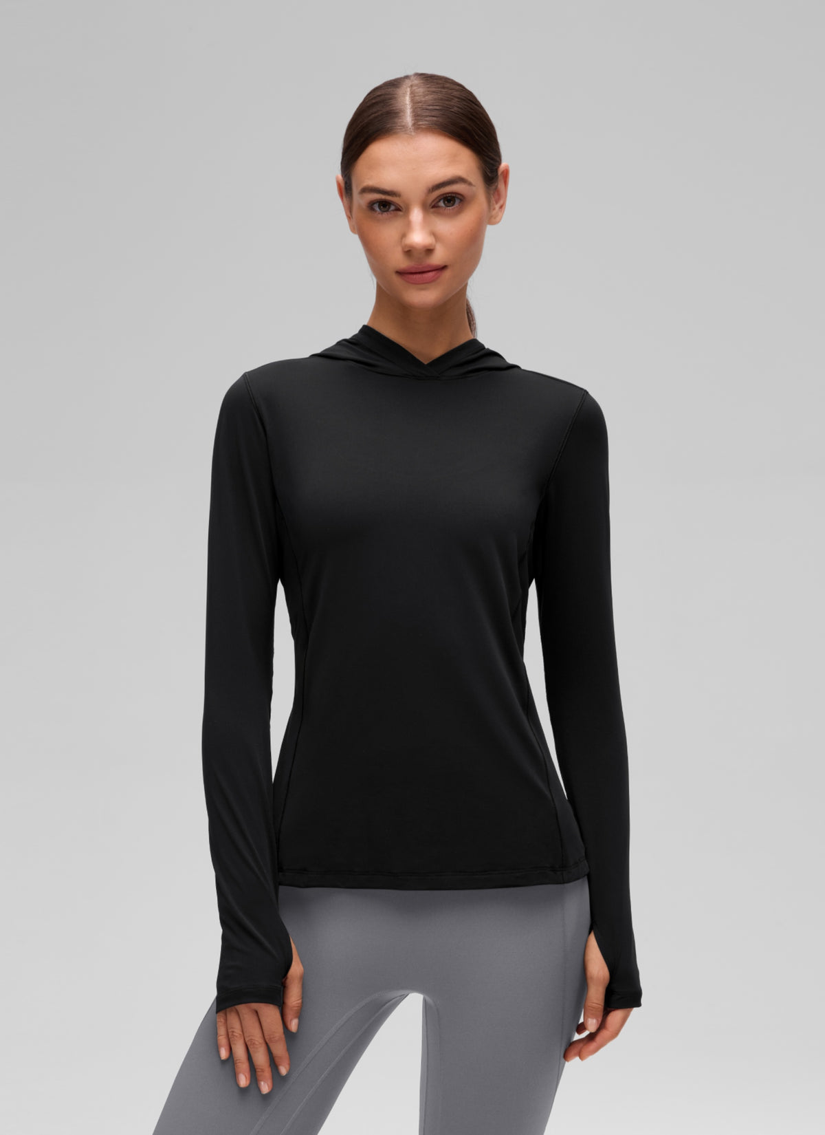 CRZ YOGA Women's UPF 50+ Long Sleeve Sun Hoodie Black @model_info:G