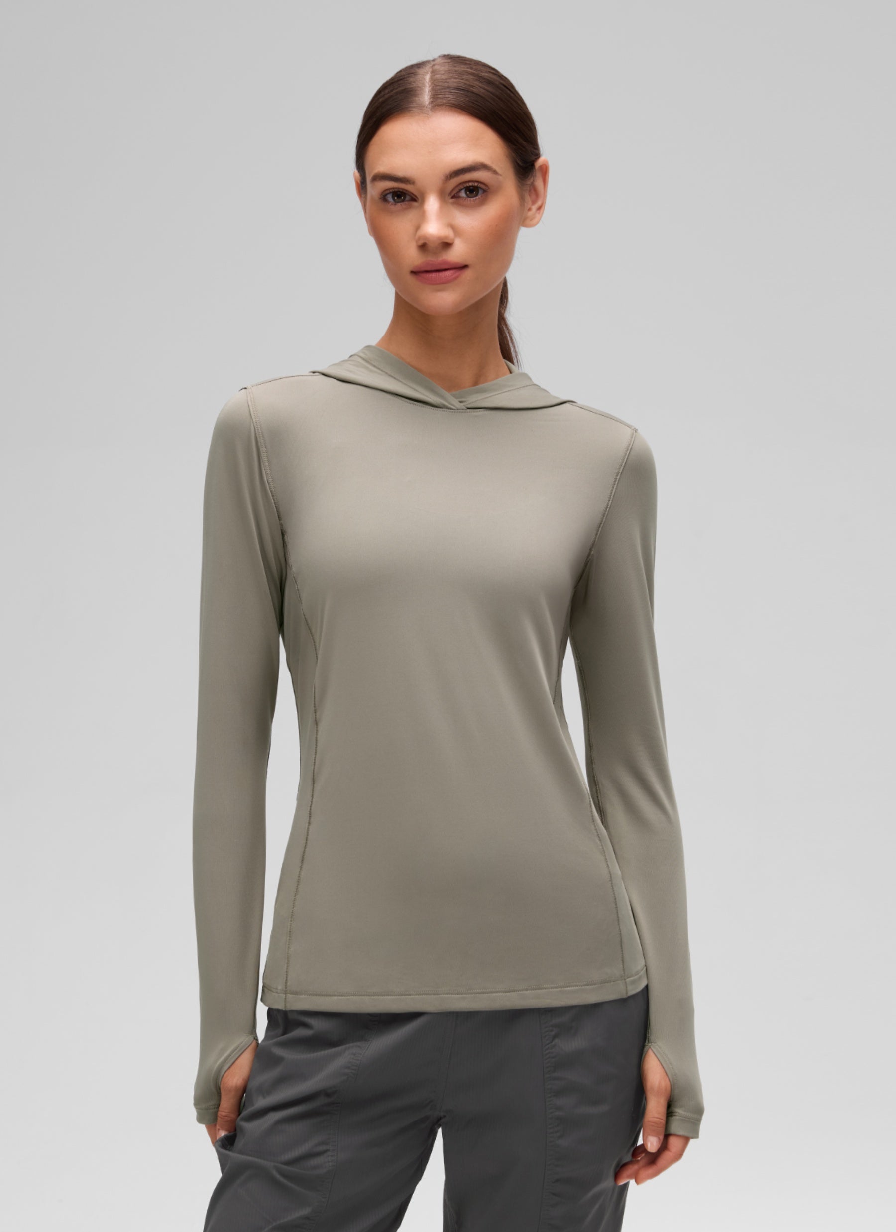 CRZ YOGA Women's UPF 50+ Long Sleeve Sun Hoodie Warm Ash Grey @model_info:G