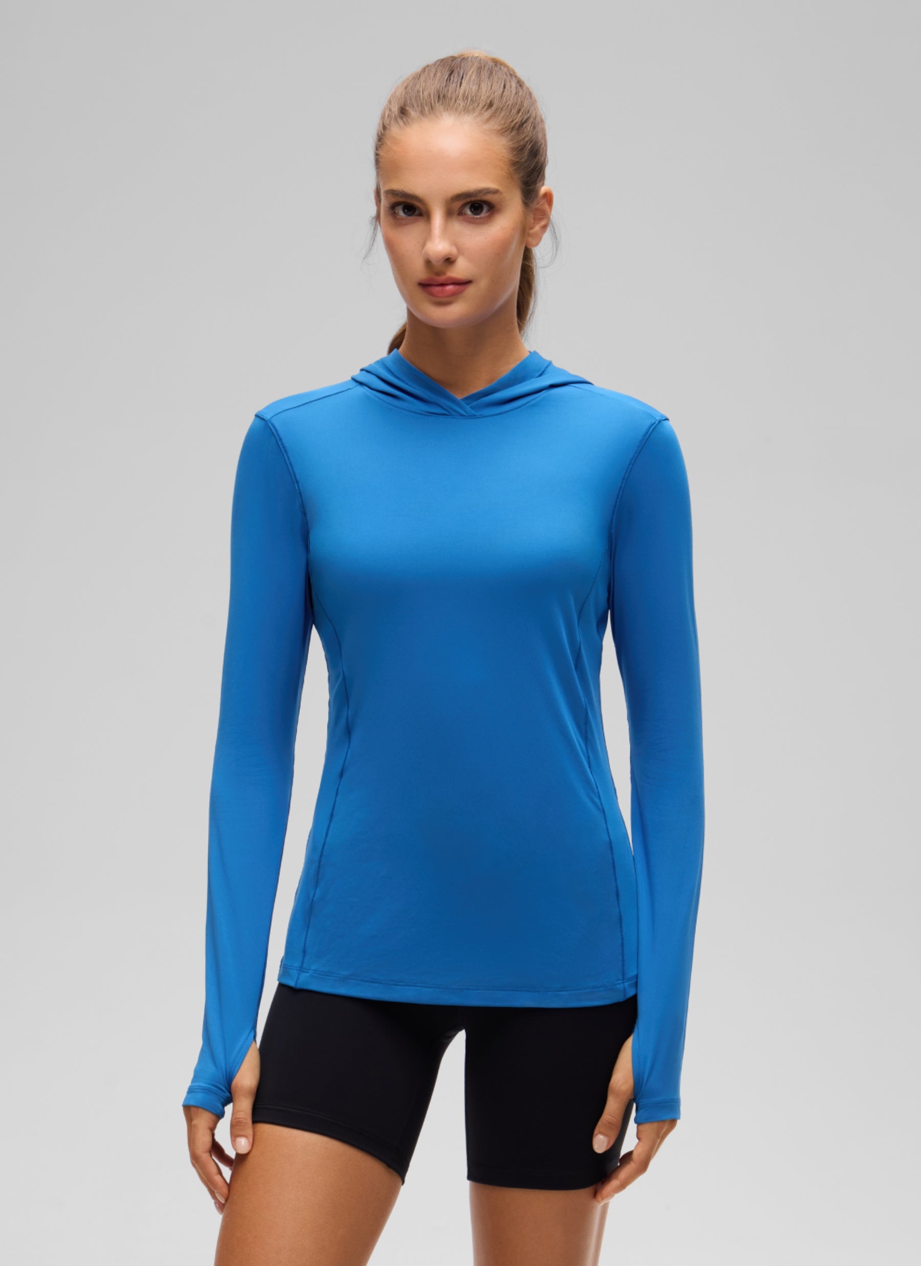 CRZ YOGA Women's UPF 50+ Long Sleeve Sun Hoodie Sparkle Blue @model_info:T