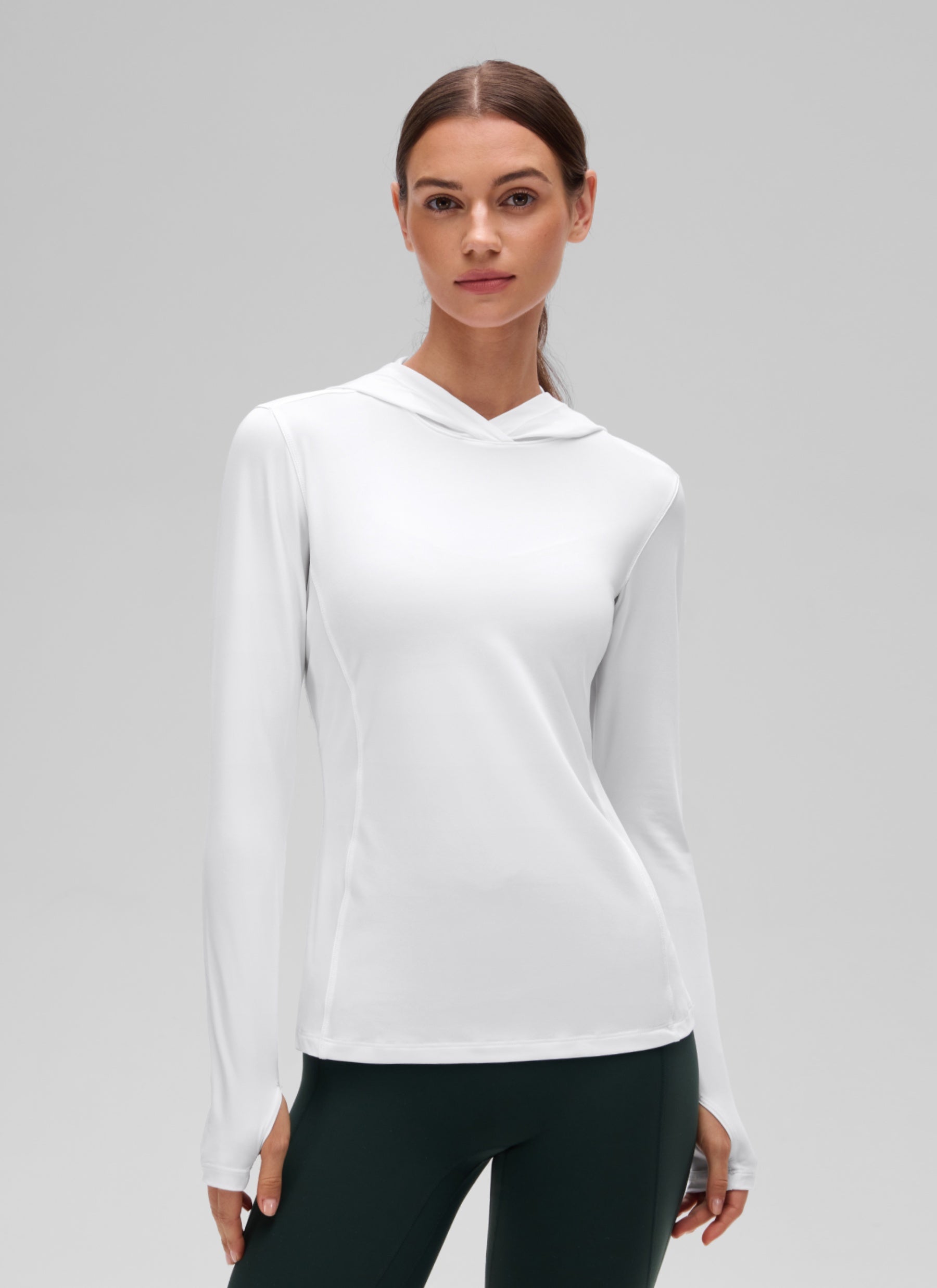 CRZ YOGA Women's UPF 50+ Long Sleeve Sun Hoodie White @model_info:G