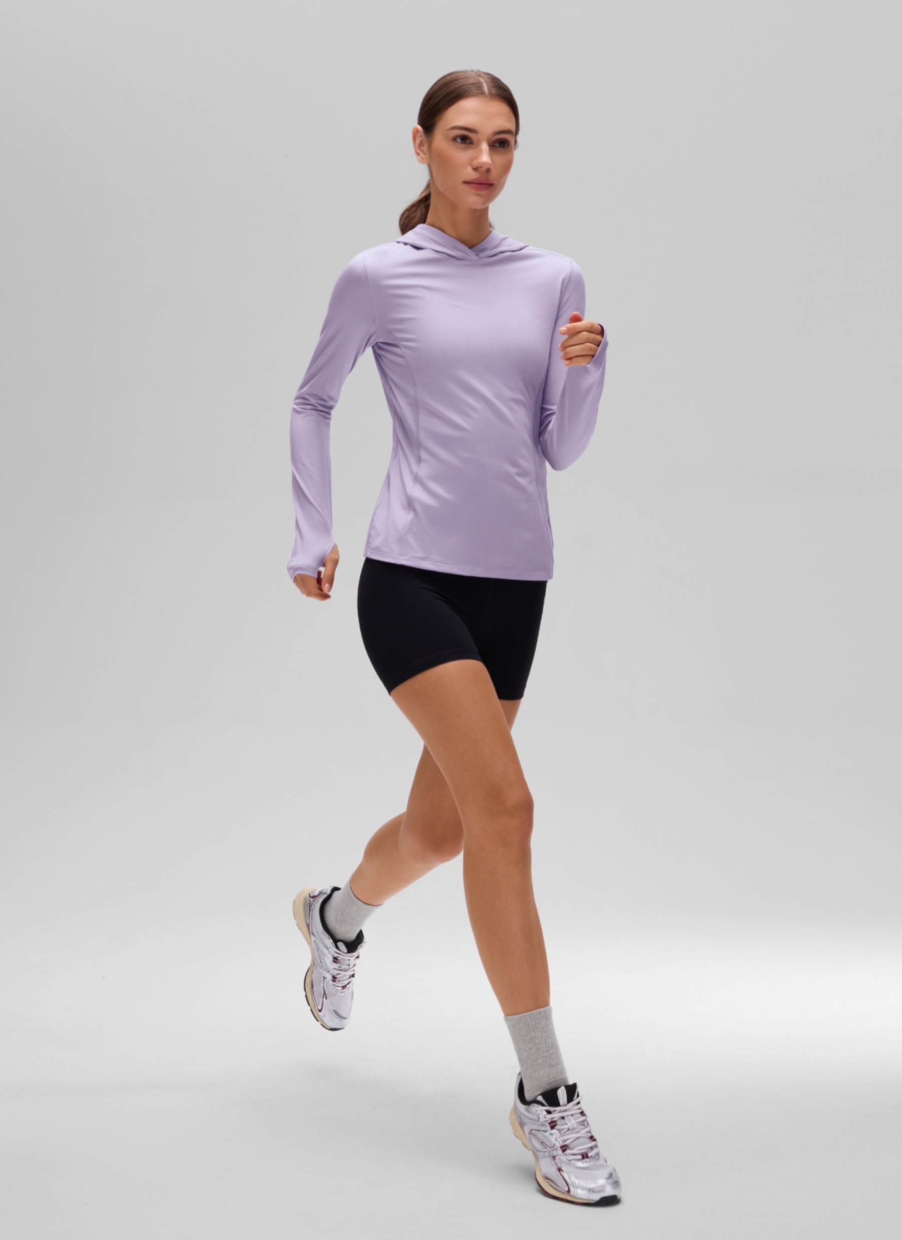 CRZ YOGA Women's UPF 50+ Long Sleeve Sun Hoodie Elfin Purple @model_info:G