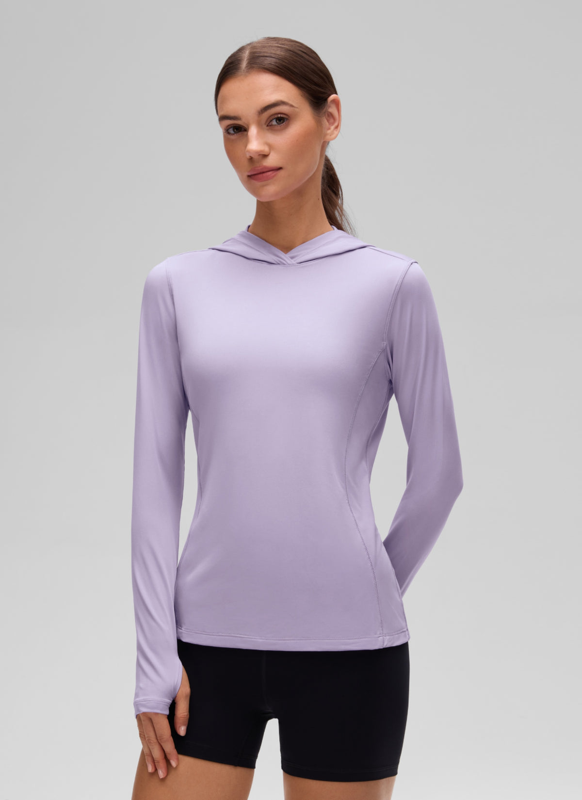 CRZ YOGA Women's UPF 50+ Long Sleeve Sun Hoodie Elfin Purple @model_info:G
