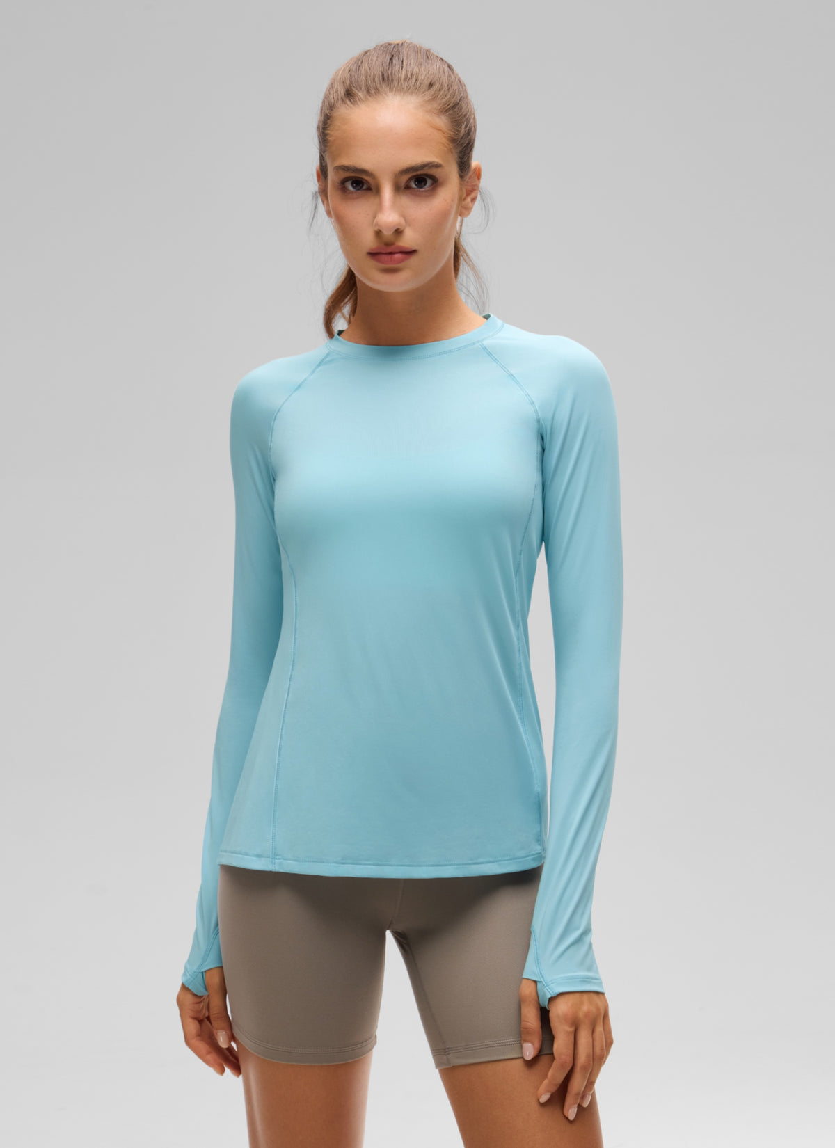 CRZ YOGA Women's Lightweight Sun Shirt Long Sleeve Tops UPF 50+ Light Blue @model_info:T