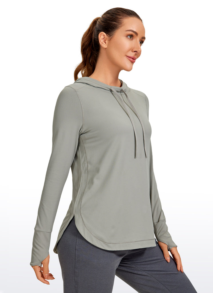 CRZ YOGA Women's Yoga Slim Fit Brushed Feeling Hoodie with Thumbhole Rock grey